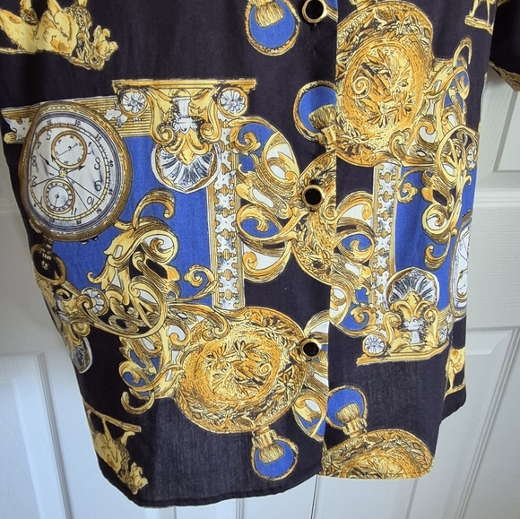 J. Andrews Vintage 2 Piece Shirt Shorts Gold Lion Clock Watch Print Womens Small - Picture 8 of 16